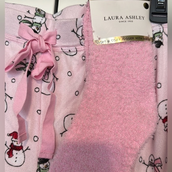 Pink new Pajama Jogger Pants & Socks Christmas Snowman Sz Large pjs - Picture 5 of 8